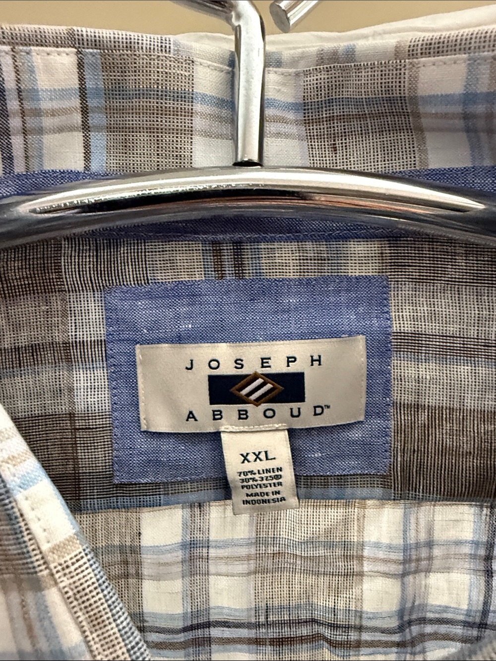 Joseph Abboud Brown and Light Blue Plaid Short Sleeve Button-Down Shirt - Picture 2 of 6